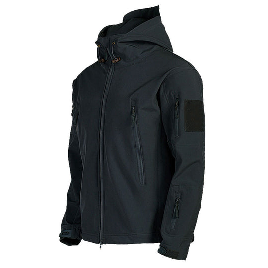 Herren taktische Softshell‑Fieldjacke mit Kapuze, Multifunktionstaschen und Klettpatchfläche Nord Taschen