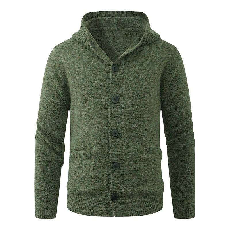 Herren Kapuzen-Strickcardigan aus Thermo-Feinstrick mit durchgehender Knopfleiste und Eingrifftaschen Nord Taschen