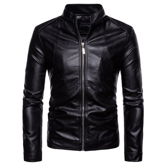 Herren Slim-Fit Biker-inspirierte Kunstlederjacke mit Stehkragen und minimalistischer Nahtführung Nord Taschen
