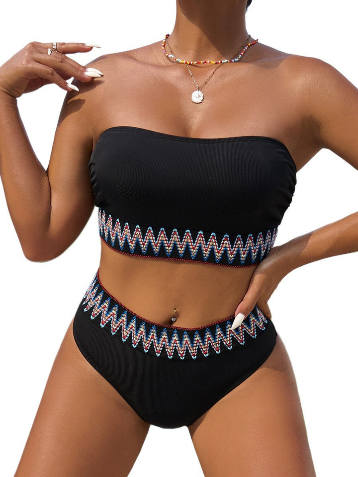 Damen Zweiteiliger Bikini mit verspieltem Wellenmuster