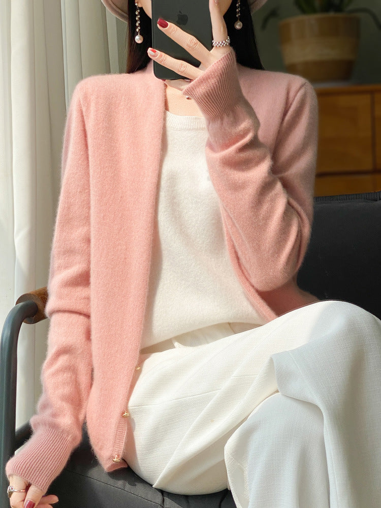 Damen Offener Feinstrick-Cardigan im Mohair‑Look mit geradem Saum und schmalen Bündchen Nord Taschen
