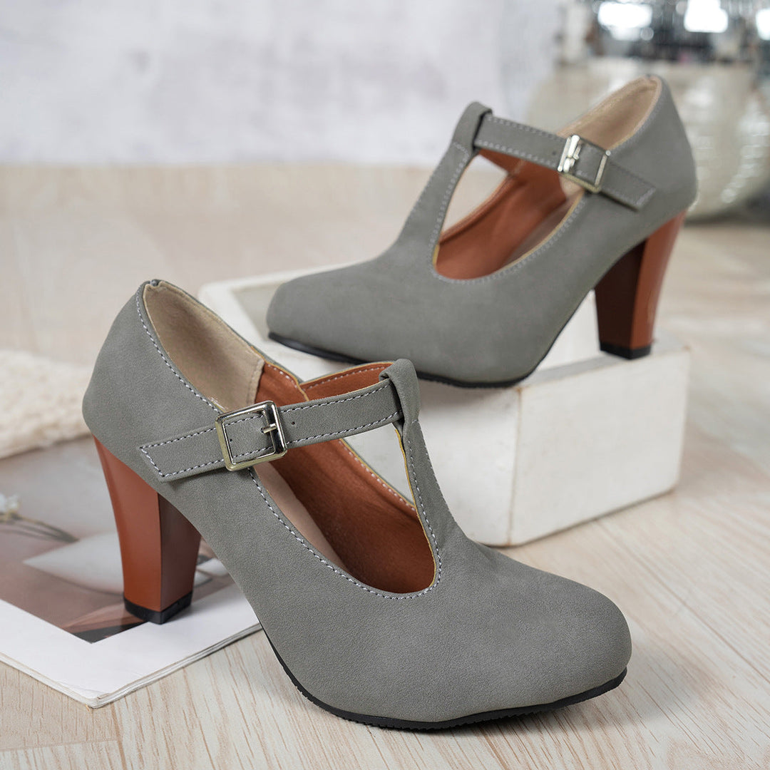 Damen elegante T-Strap Absatzschuhe