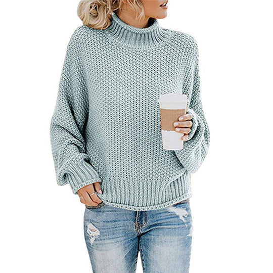 Damen Baumwoll-Strickpullover mit hohem Kragen