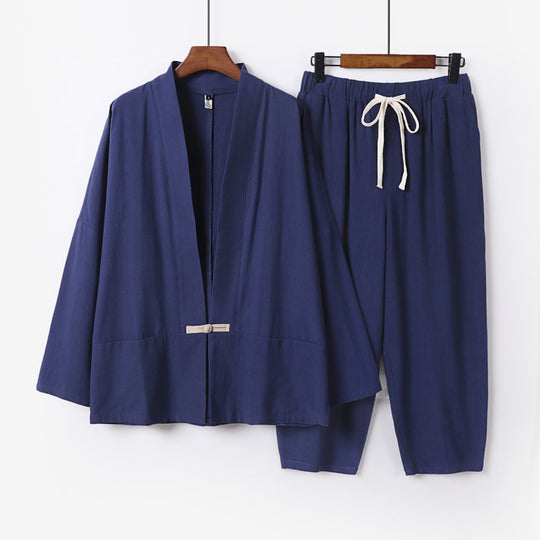 Unisex Lässiges Kimono-Loungewear-Set aus leichtem Leinenmix mit Kordelbundhose Nord Taschen