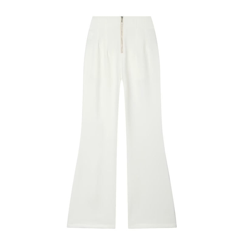 Damen Hochtaillierte weite Stoffhose mit geradem Bein und verdecktem Bund Nord Taschen