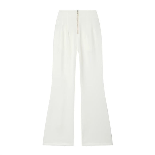Damen Hochtaillierte weite Stoffhose mit geradem Bein und verdecktem Bund Nord Taschen