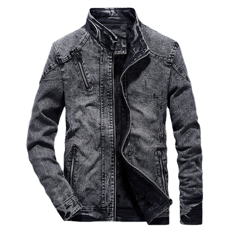 Herren Slim-Fit Denim-Workerblouson mit Stehkragen und Zipper-Details Nord Taschen