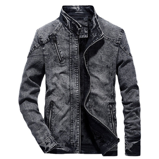 Herren Slim-Fit Denim-Workerblouson mit Stehkragen und Zipper-Details Nord Taschen