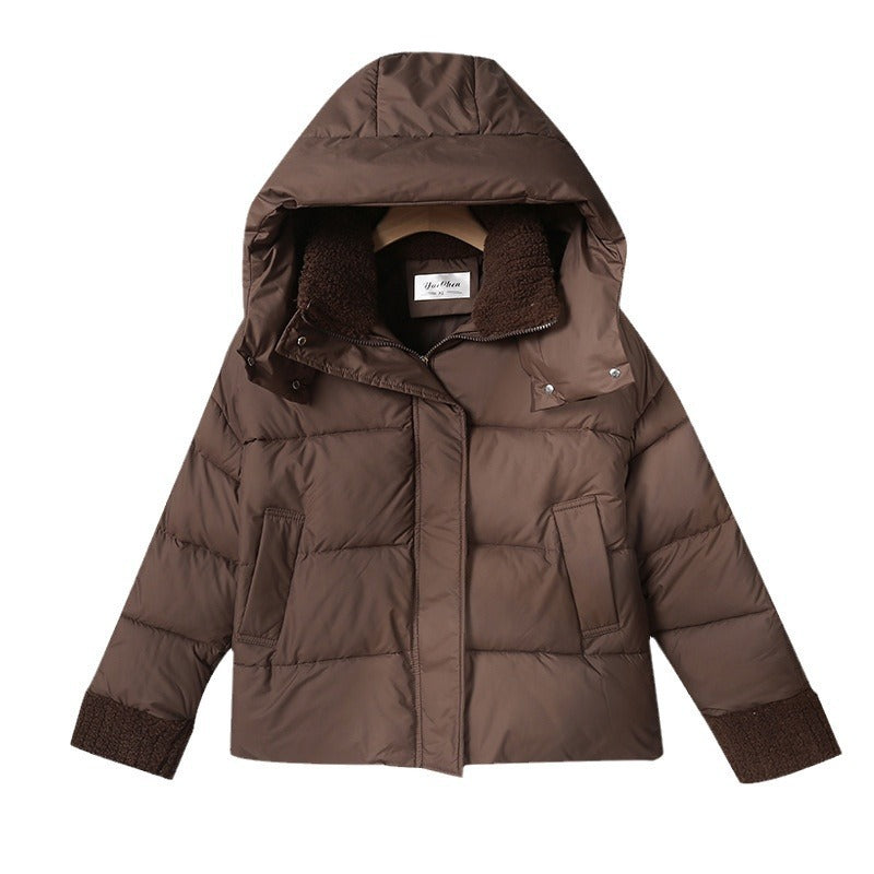 Damen nan kurze wattierte Jacke mit hochschließendem Teddykragen, Fleece-Innenfutter und verstellbarem Saum Nord Taschen