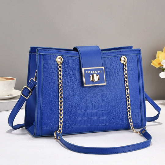 Damen elegante Handtasche mit Krokodilprägung und goldenen Beschlägen Nord Taschen