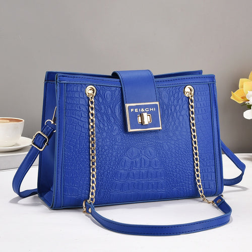 Damen elegante Handtasche mit Krokodilprägung und goldenen Beschlägen Nord Taschen