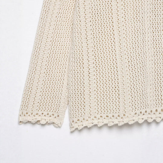 Damen Gehäkelte Kurzstrickjacke mit Scallop-Kante und Ajour‑Lochmuster Nord Taschen