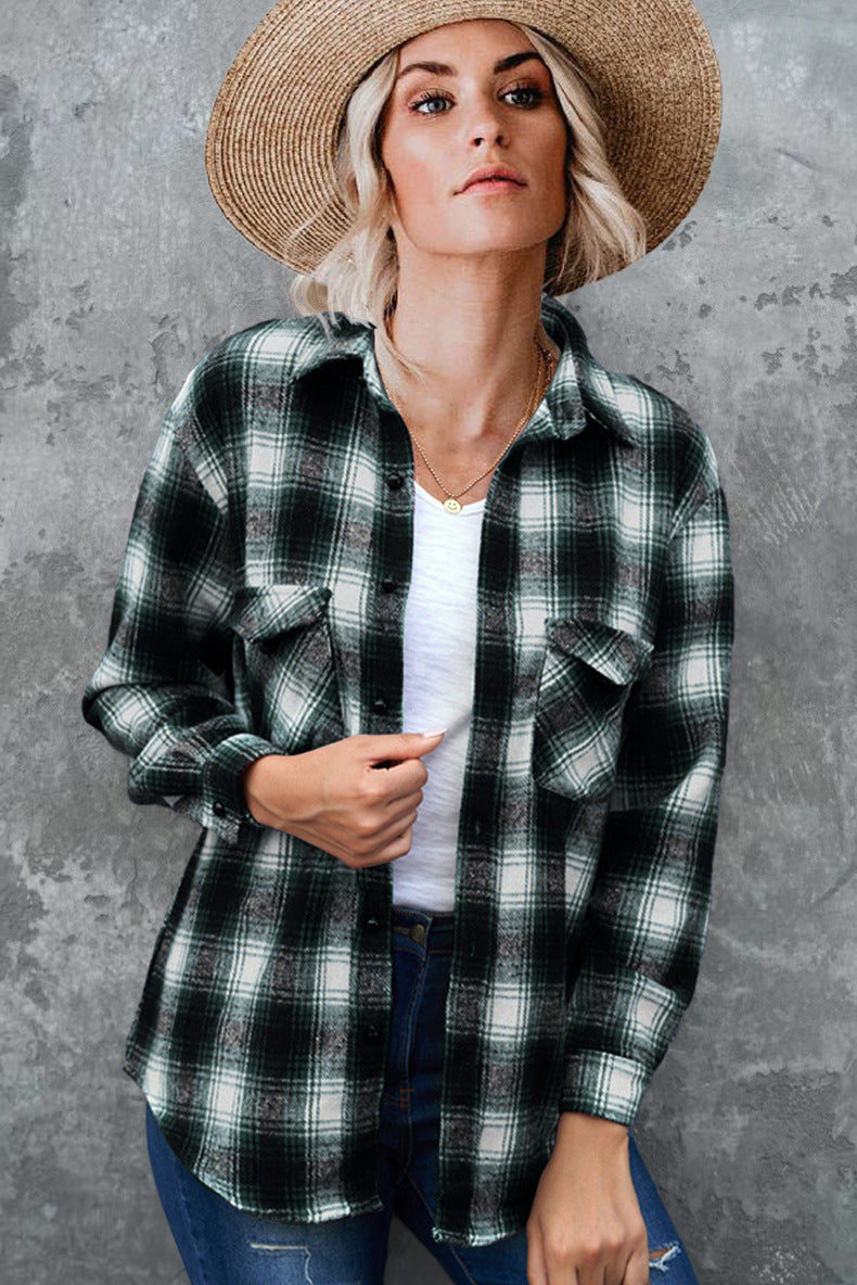 Damen Flanell Hemd im Vintage-Stil mit Karomuster und Brusttaschen