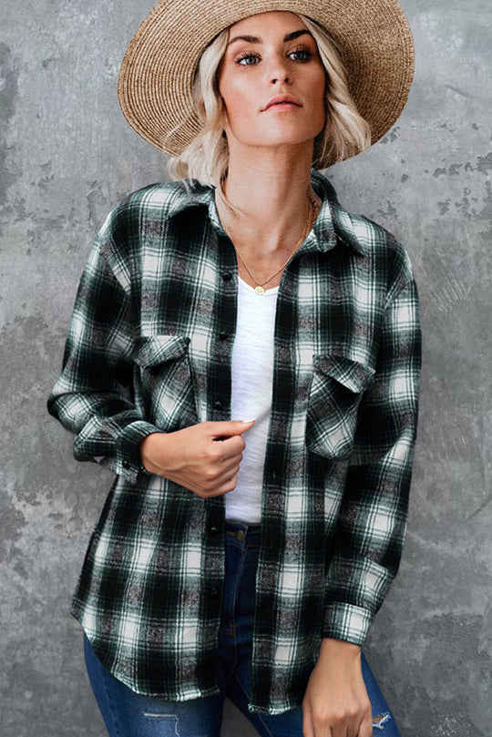 Damen Flanell Hemd im Vintage-Stil mit Karomuster und Brusttaschen