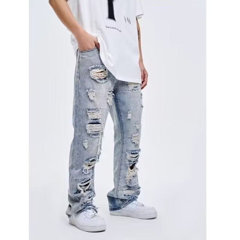 Herren Extraweite Ripped Baggy-Jeans mit tiefem Schritt und ausgeprägten Destroyed-Details Nord Taschen