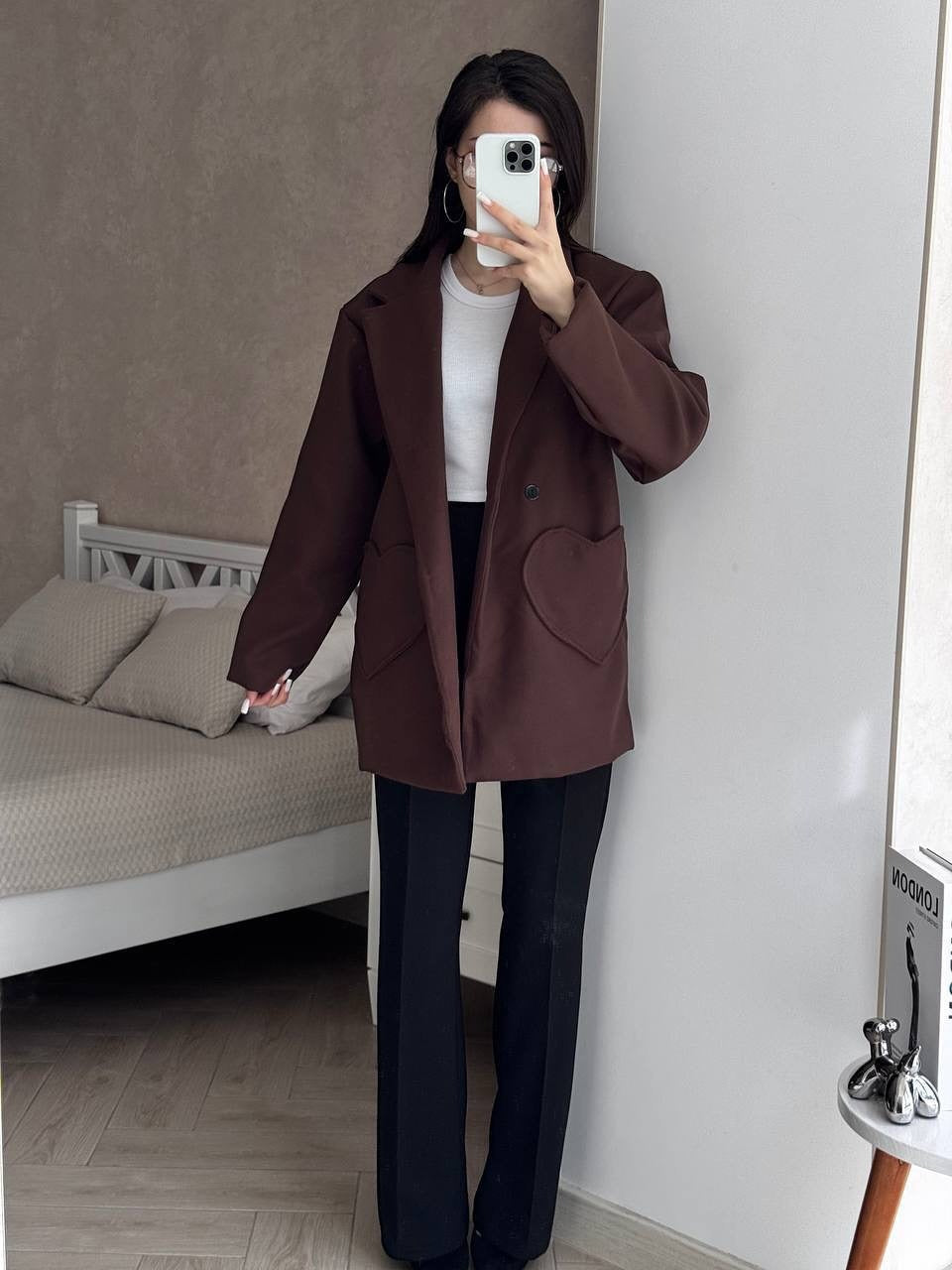 Damen Oversized Blazer-Mantel mit herzförmigen Taschen Nord Taschen