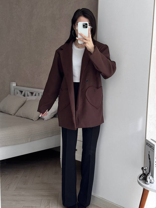 Damen Oversized Blazer-Mantel mit herzförmigen Taschen Nord Taschen
