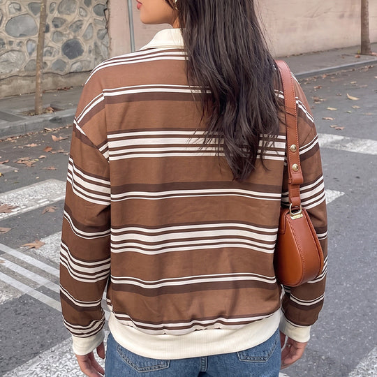 Damen Lässiger Polo-Pullover mit Streifen Nord Taschen