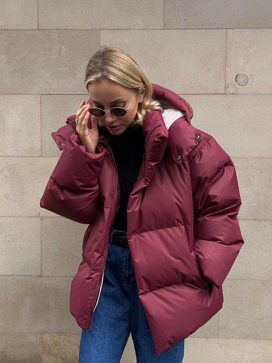 Damen Oversize Steppjacke mit Kapuze und wattierter Thermofüllung Nord Taschen