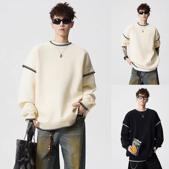 Herren Grobstrickpullover mit Kontrastnähten Nord Taschen