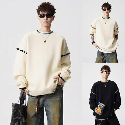 Herren Grobstrickpullover mit Kontrastnähten Nord Taschen