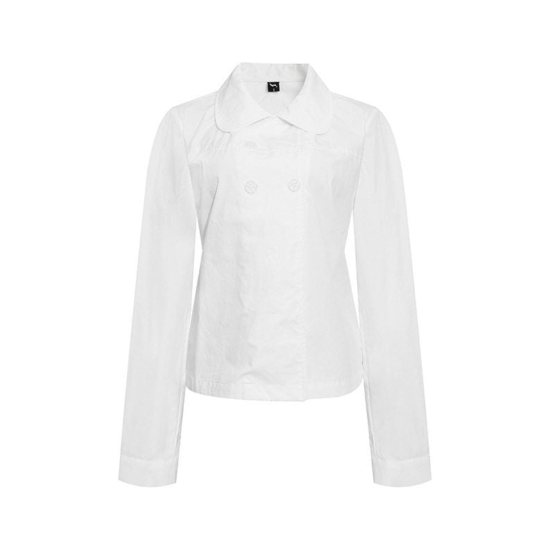 Damen Taillierte leichte Baumwoll-Blusenjacke mit Rundkragen und Doppelknopfreihe Nord Taschen