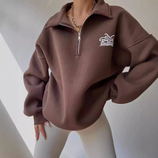 Damen Oversized Halbzip-Sweatshirt mit Stehkragen und gesticktem Logo Nord Taschen