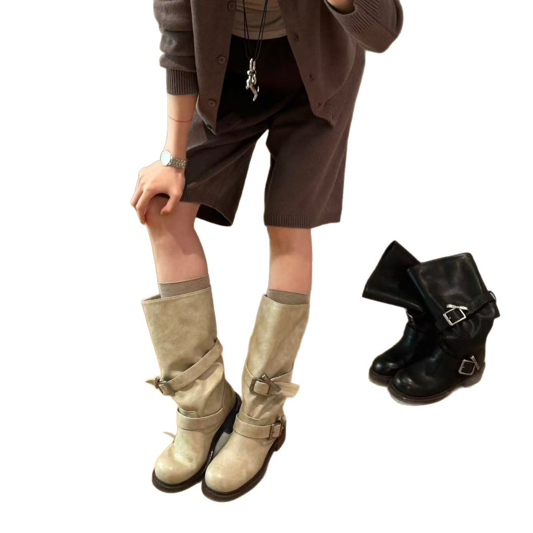 Damen modische Stiefel mit verstellbaren Riemen und komfortablem Blockabsatz