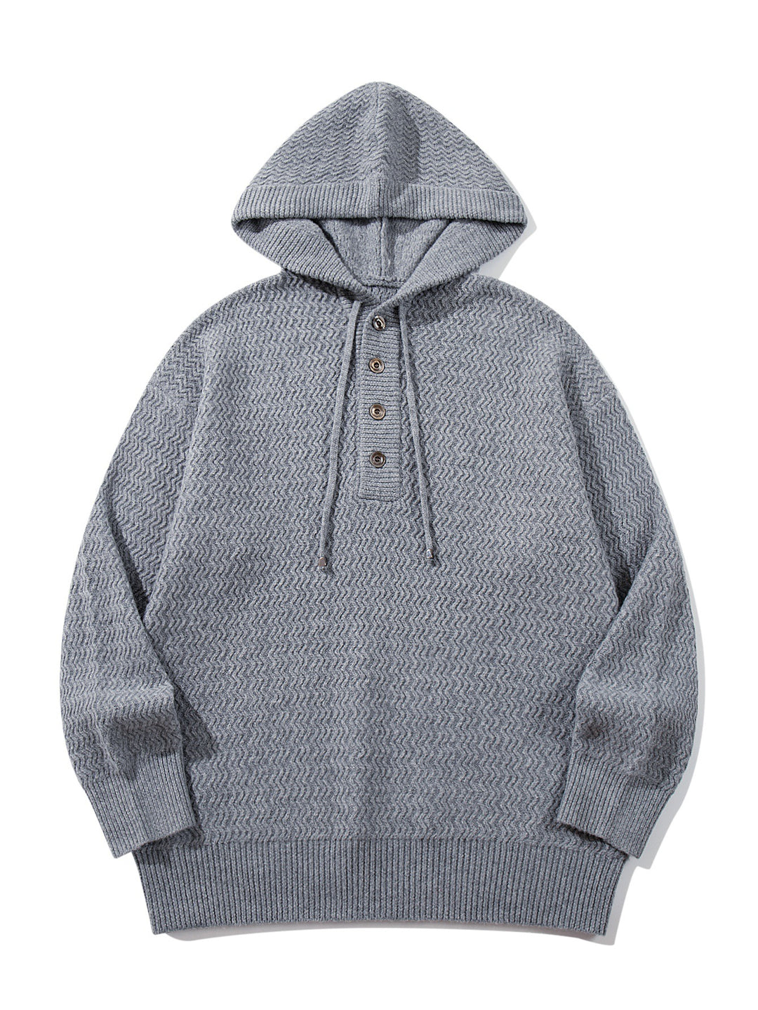 Unisex Strukturierter Kapuzen‑Strickpullover mit Henley‑Knopfleiste Nord Taschen