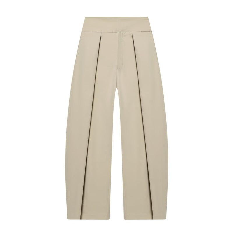 Damen Weite Plissée-Jerseyhose mit hoher Taille und Bügelfalte Nord Taschen