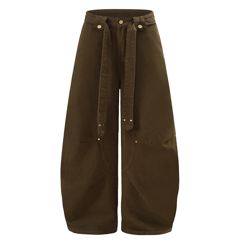 Damen Extraweite High‑Waist Palazzo‑Hose mit dekorativem Knie‑Patch, Bindegürtel und Culotte‑Schnitt Nord Taschen