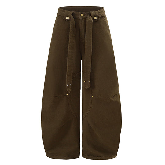 Damen Extraweite High‑Waist Palazzo‑Hose mit dekorativem Knie‑Patch, Bindegürtel und Culotte‑Schnitt Nord Taschen