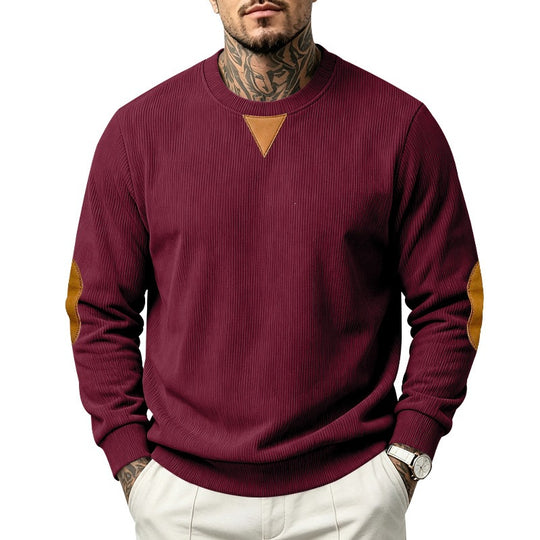 Herren Rippstrick-Sweatshirt mit Ellenbogenpatches und geripptem Rundhalsausschnitt Nord Taschen