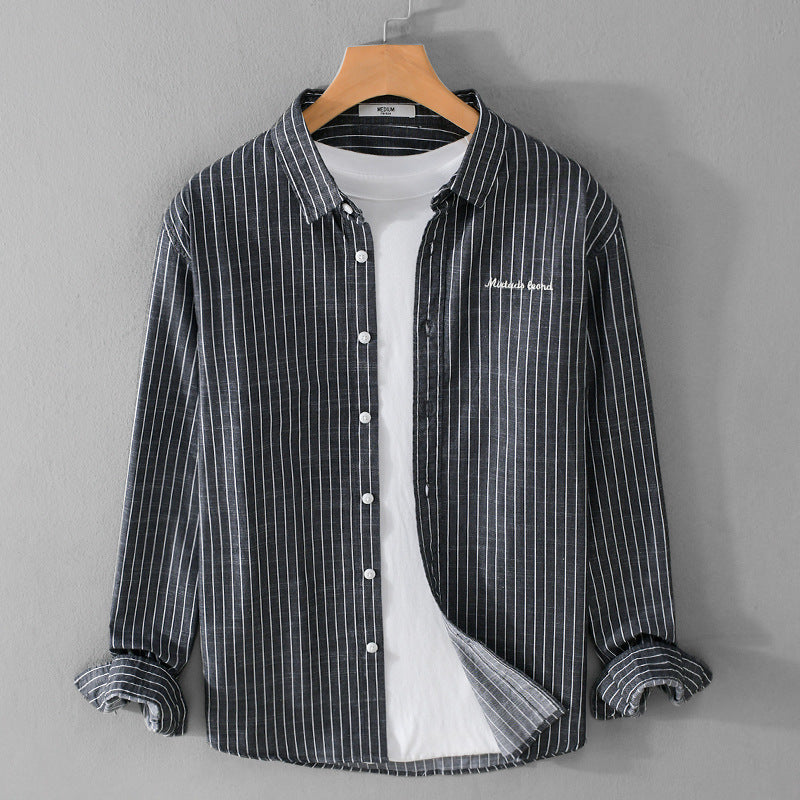 Herren Nadelstreifen-Lagenhemd im Overshirt-Stil mit dezenter Bruststickerei Nord Taschen