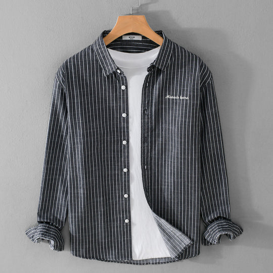 Herren Nadelstreifen-Lagenhemd im Overshirt-Stil mit dezenter Bruststickerei Nord Taschen