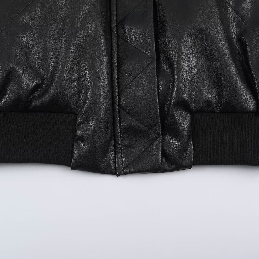 Damen Oversize Bomberjacke aus Kunstleder mit gerippten Bündchen Nord Taschen