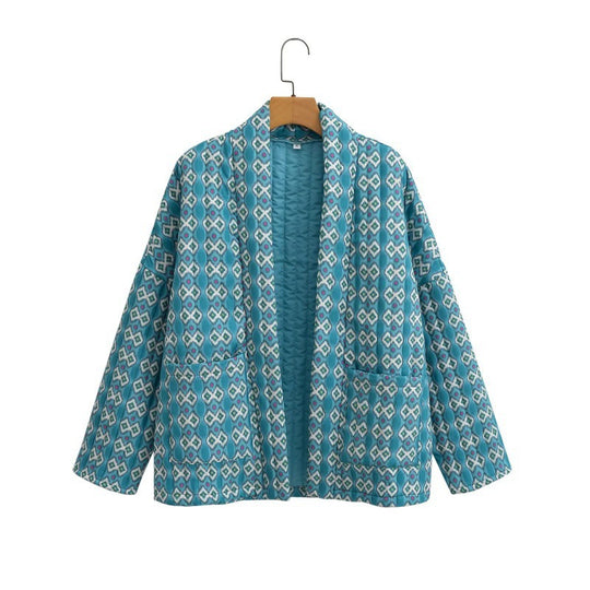 Damen Gesteppte Kimono-Überwurfjacke mit offenem Schnitt und aufgesetzten Taschen Nord Taschen