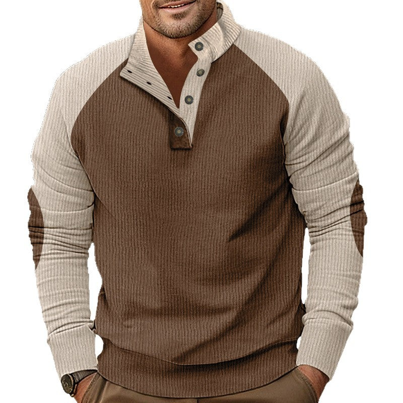 Herren Waffelstruktur-Henley-Pullover mit Stehkragen und Knopfleiste Nord Taschen