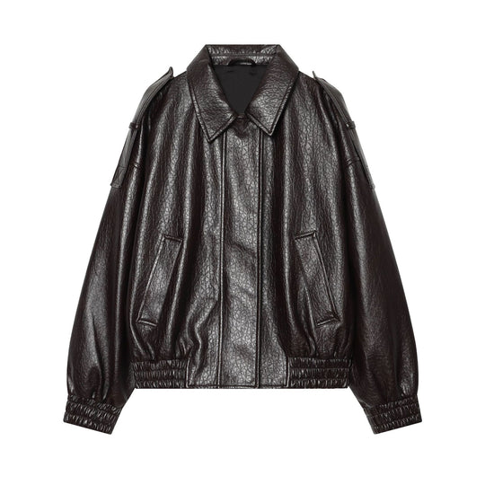 Damen Kurzes glänzendes Biker-Blouson aus veganer Lederoptik mit Ballonärmeln Nord Taschen