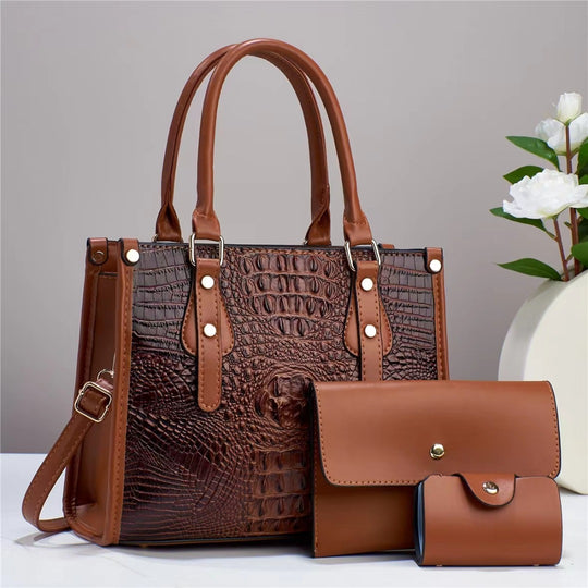 Damen elegante Handtasche im edlen Krokodil-Design mit abnehmbarer Clutch und praktischer Geldbörse Nord Taschen