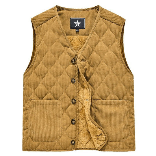 Herren Cord-Quiltweste mit V-Ausschnitt, wattierter Steppstruktur und aufgesetzten Taschen Nord Taschen