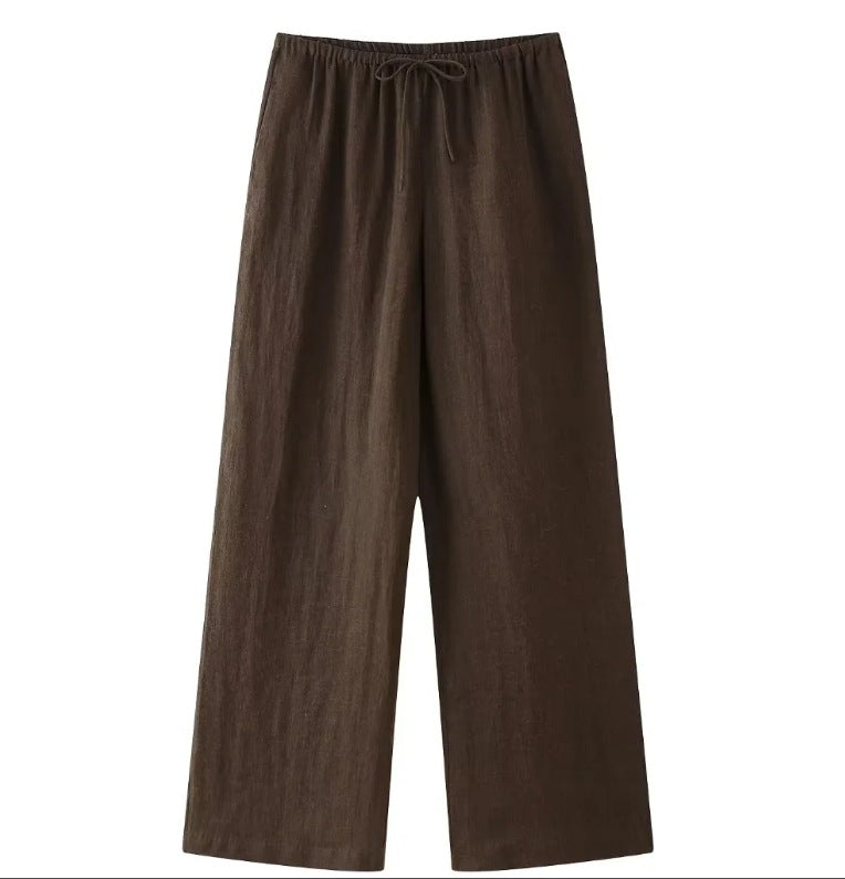 Damen 500+ weite Leinenoptik-Hose mit elastischem Tunnelzug, Kordel und Palazzo-Schnitt Nord Taschen