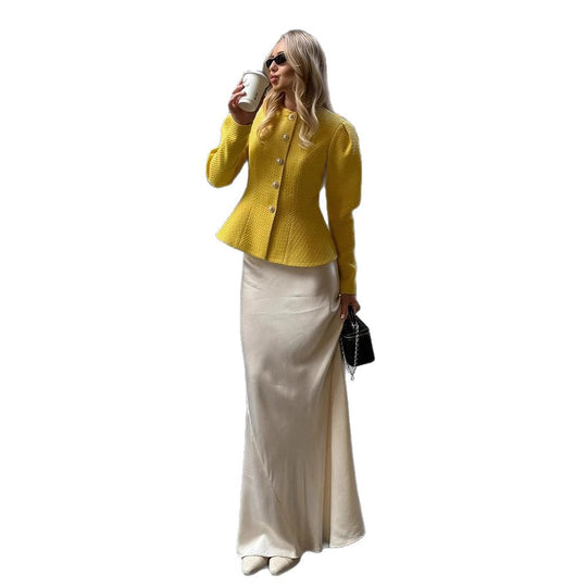 Damen Taillierter Bouclé-Peplum-Blazer mit Zierknöpfen Nord Taschen