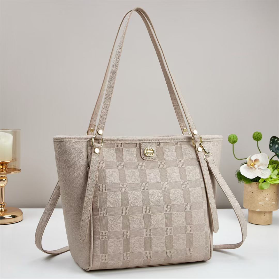Damen elegante Shopper-Tasche mit modischem Karo-Muster und abnehmbarem Schulterriemen Nord Taschen