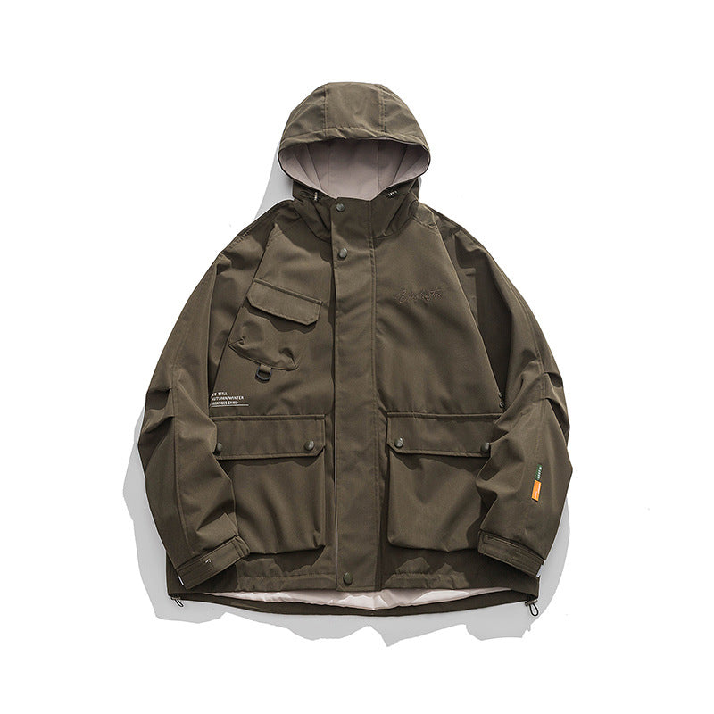 Unisex Oversize-Utility-Jacke mit Kapuze, multifunktionalen Pattentaschen und Kordelzug Nord Taschen