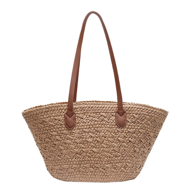 Damen handgewebte Strandtasche mit Lederakzenten Nord Taschen