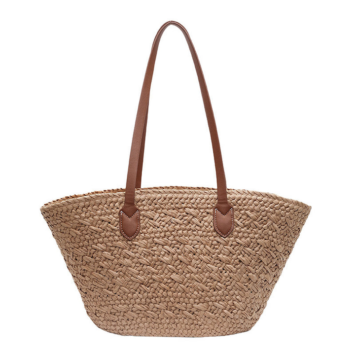 Damen handgewebte Strandtasche mit Lederakzenten Nord Taschen