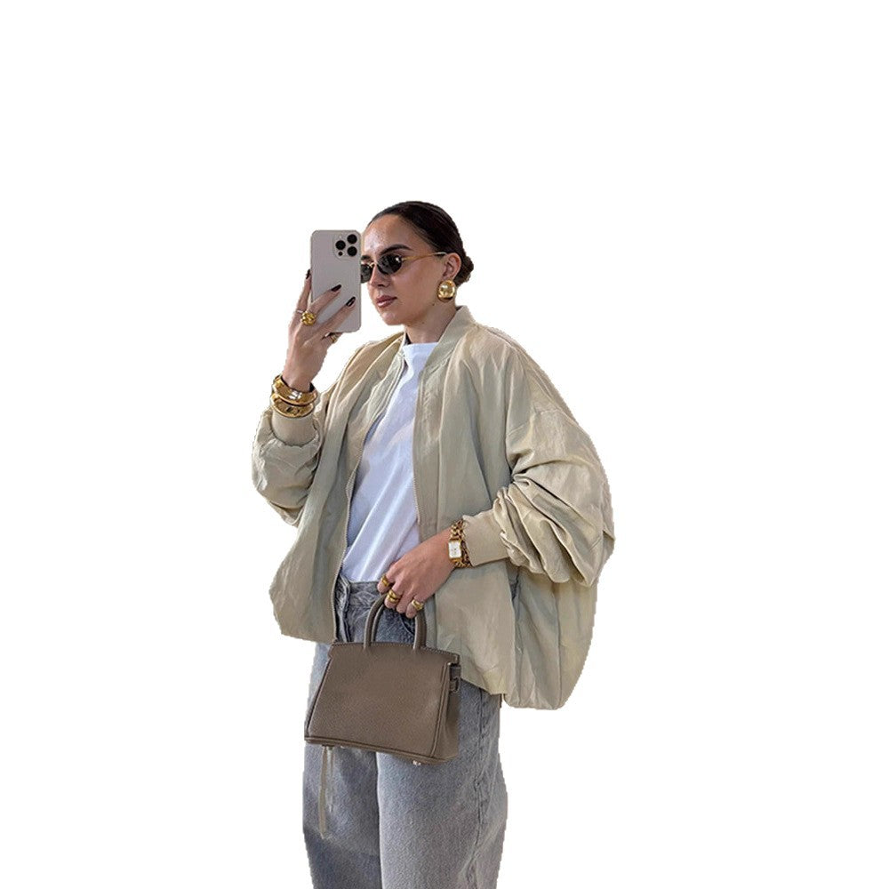 Damen Oversize Bomberjacke mit Tunnelzug, gerippten Bündchen und leichtem Nylon-Finish Nord Taschen