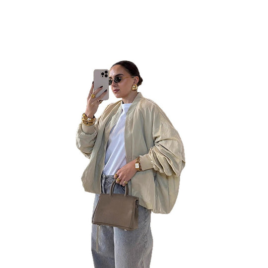 Damen Oversize Bomberjacke mit Tunnelzug, gerippten Bündchen und leichtem Nylon-Finish Nord Taschen