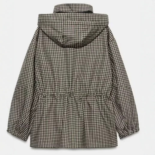 Damen karierter Anorak mit Kapuze und Tunnelzug Nord Taschen